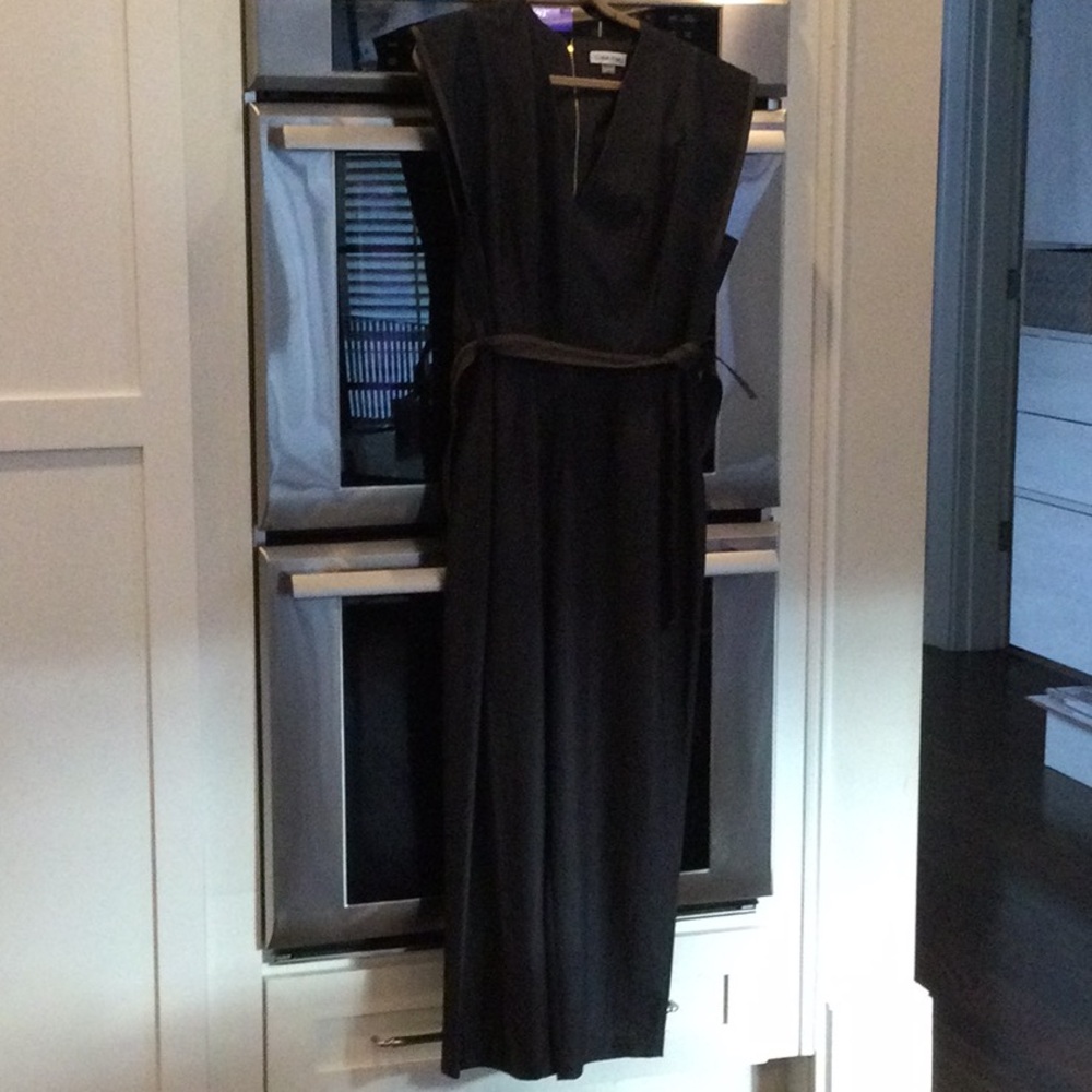 Calvin Klein Black Sheath Jumpsuit with V-neck and Sleeveless Design